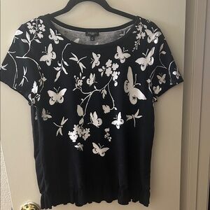 Talbots Monochrome Butterfly Floral Tee